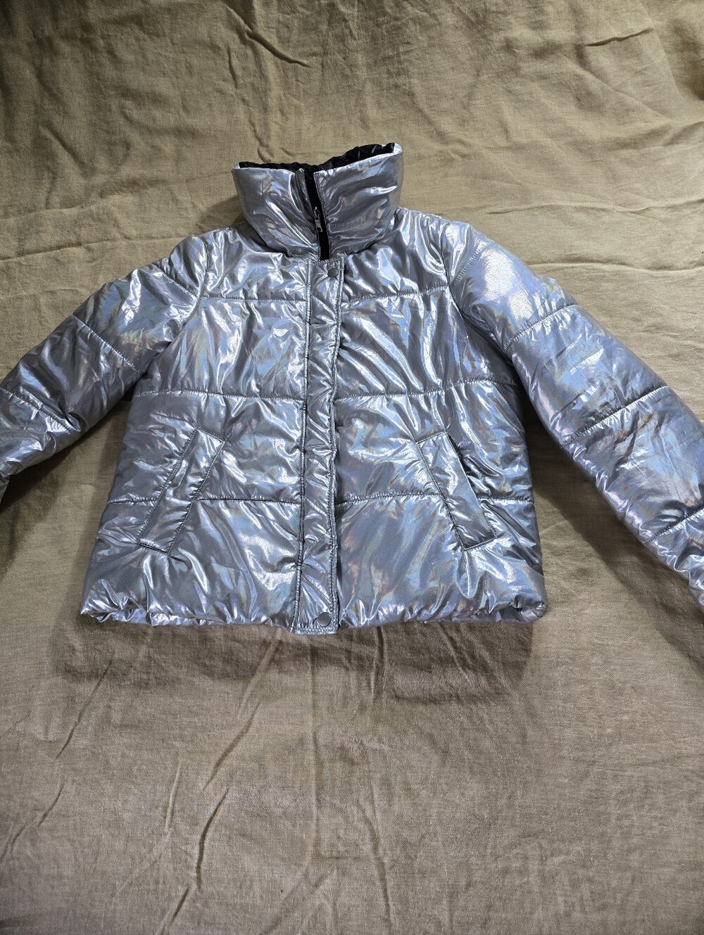 Aqua Silver Metallic Puffer Jacket Size Small